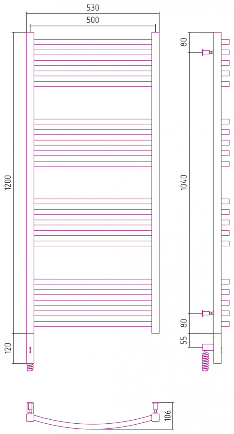Полотенцесушитель электрический Сунержа Аркус 3.0 1200х500 МЭМ левый Без покрытия