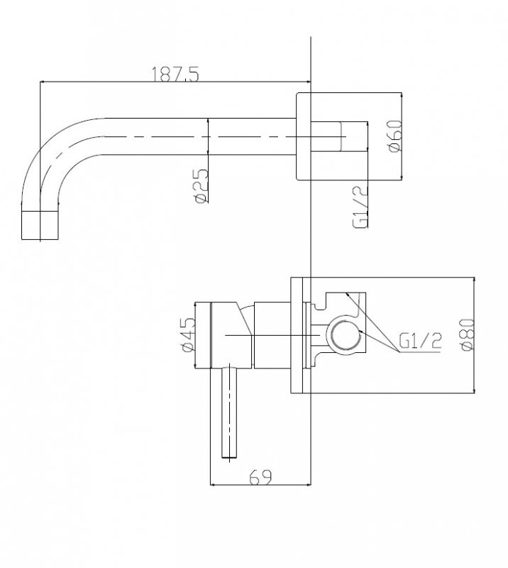 Смеситель для раковины без донного клапана встраиваемый, нержавеющая сталь Cezares ETN-BLVM-2-IN