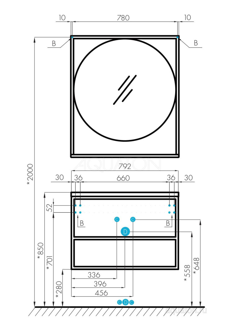 Зеркало Aquaton Лофт Фабрик 80 дуб кантри