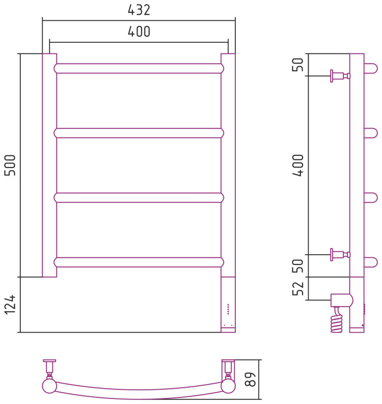 Полотенцесушитель электрический Сунержа Галант 3.0 500х400 МЭМ правый Шампань