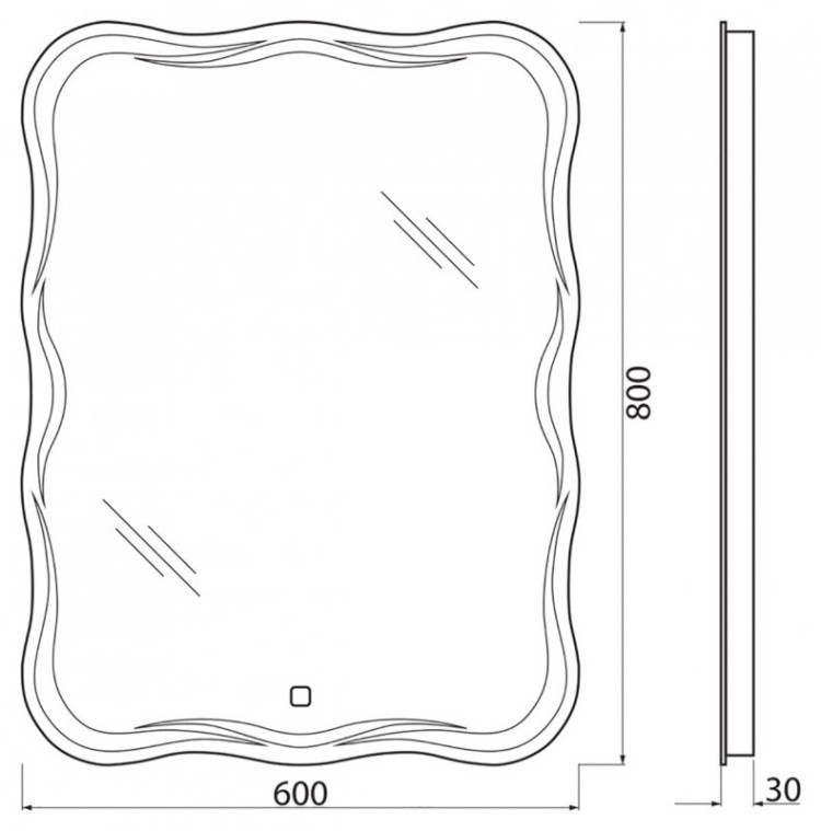 Зеркало с встроенным светильником и сенсорным выключателем, 12W, 220-240V BelBagno SPC-OND-600-800-LED-TCH
