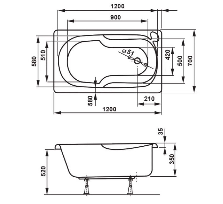 Акриловая ванна Vagnerplast Nike 120x70