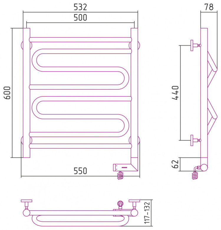 Полотенцесушитель электрический Сунержа Элегия 2.0 600х500 МЭМ правый Белый