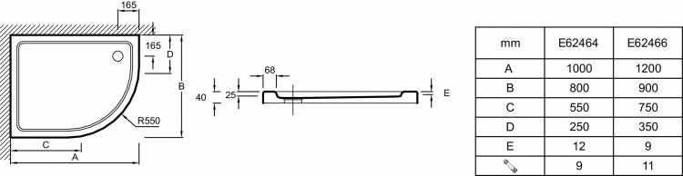 Душевой поддон 120 x 90 см Jacob Delafon FLIGHT E62466-00