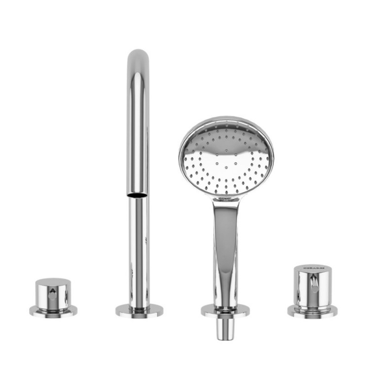 Смеситель на борт ванны с выдвижным душем и переключателем с тонкой ручкой Cezares LEAF-BVDM4-L-ST