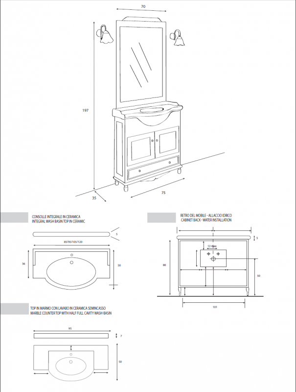 Зеркало со шкафчиком и встроенными светильниками 70x105 Cezares SP75.03