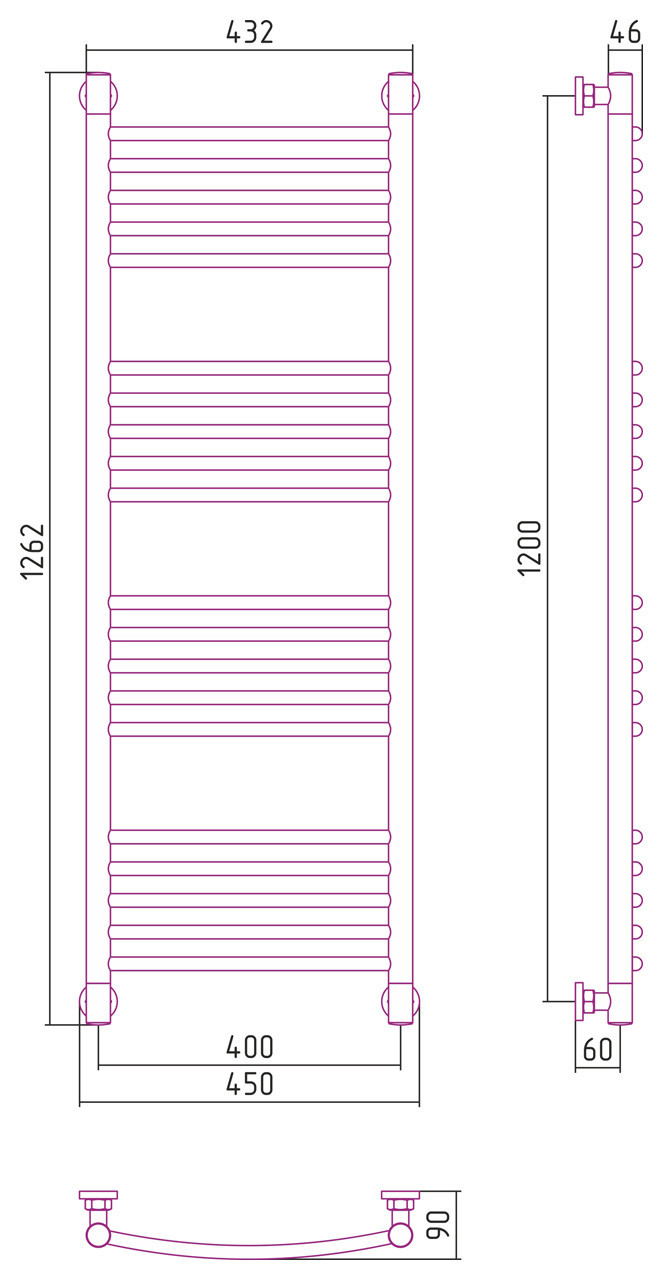 Полотенцесушитель водяной Сунержа Богема+ выгнутая 1200х400 Тёмный титан муар