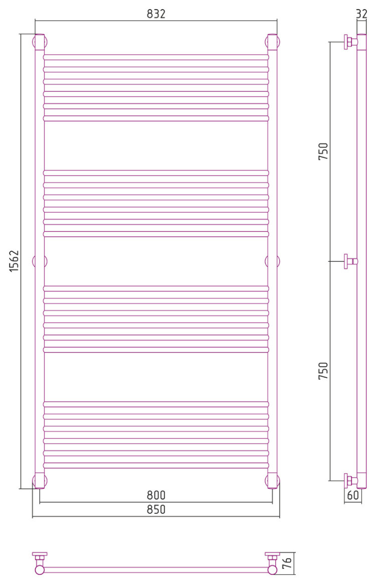 Полотенцесушитель водяной Сунержа Богема+ прямая 1500х800 Без покрытия