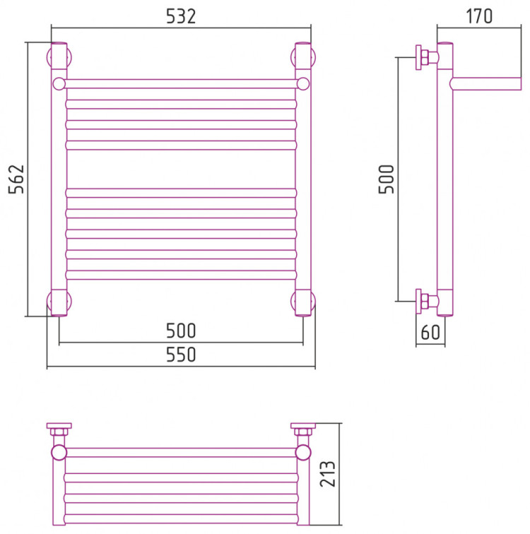 Полотенцесушитель водяной Сунержа Богема с полкой+ 500х500 Белый