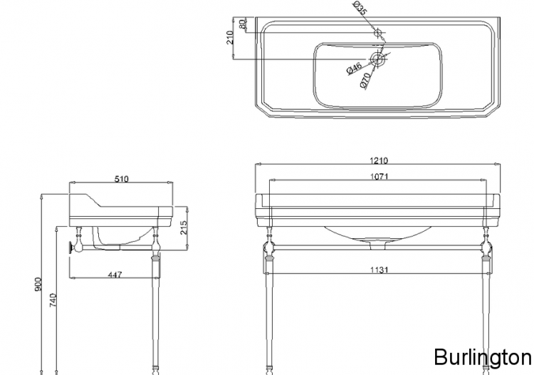 Раковина 120 см на 1 или 3 отверcтия с хромированным подстольем