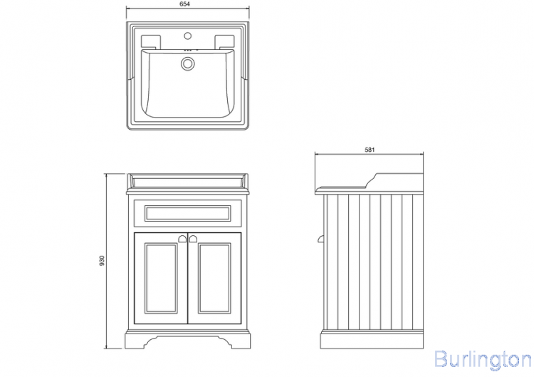Тумба с раковиной, с двумя дверцами, цвет белый [FF8W + B15 1TH]