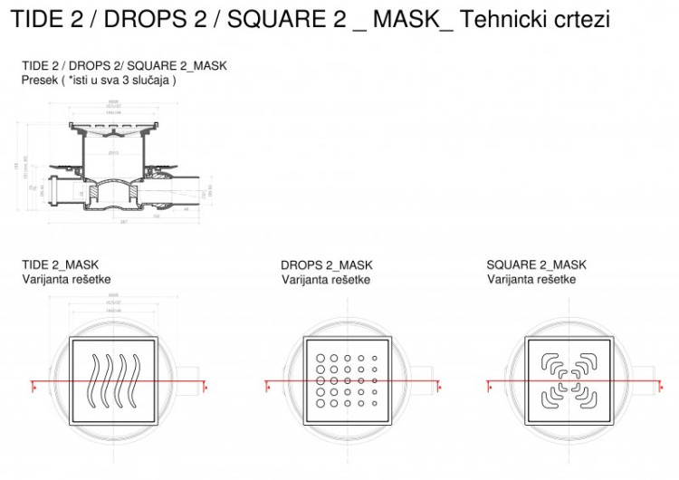 Точечный трап 150х150 мм Confluo Standard Vertical Tide Mask,металл с перфорацией Tide (Волна), с рамкой Cezares 13000074