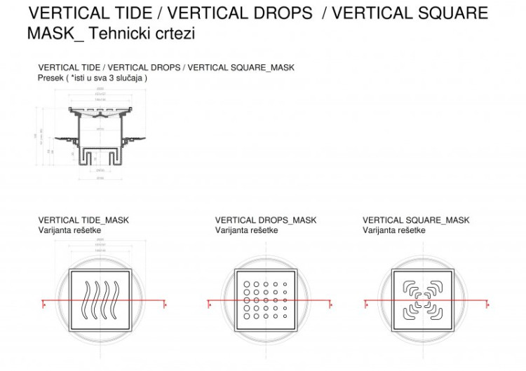 Точечный трап 150х150 мм Confluo Standard Vertical Tide Mask,металл с перфорацией Tide (Волна), с рамкой Cezares 13000074