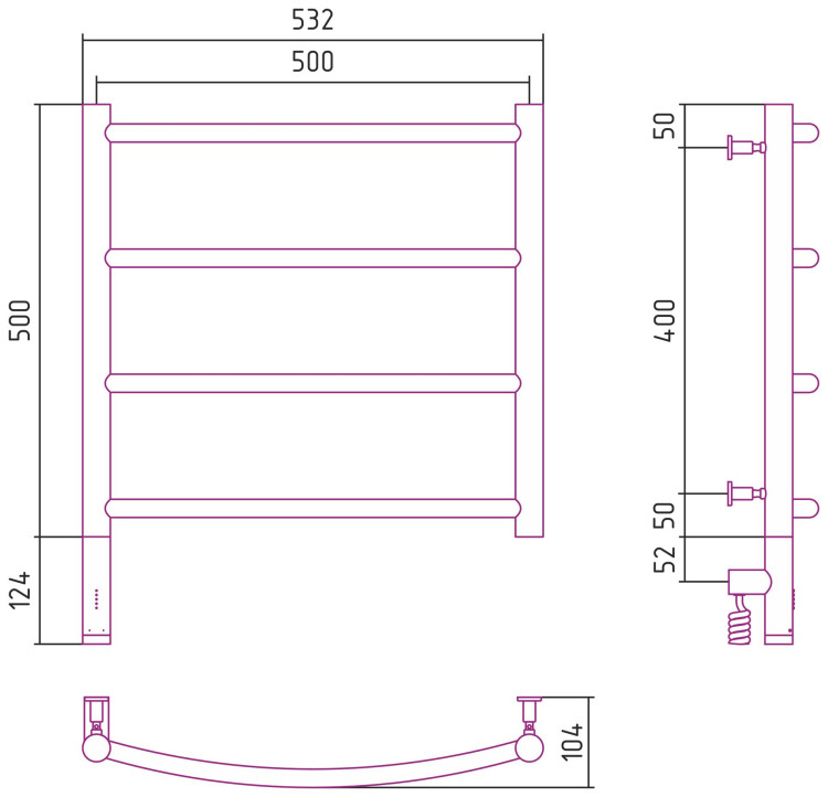 Полотенцесушитель электрический Сунержа Галант 3.0 500х500 МЭМ левый Без покрытия