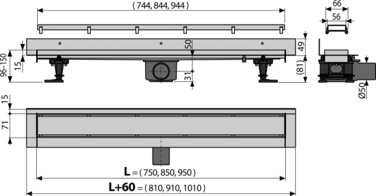 Водоотводящий желоб Alcadrain APZ23-DOUBLE9 Fit and Go Wall