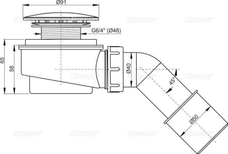 Сниженный сифон для душевого поддона, хром Alcadrain A471CR-60