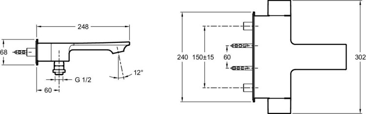 Настенный двурычажный смеситель для ванны/душа Jacob Delafon STANCE E9100-CP