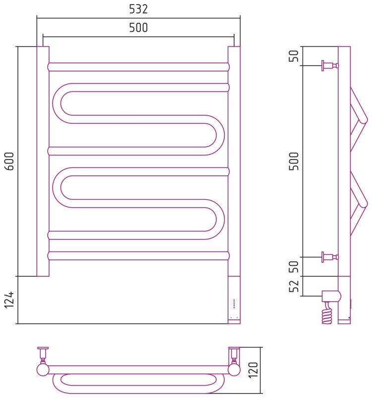 Полотенцесушитель электрический Сунержа Элегия 3.0 600х500 МЭМ правый Белый
