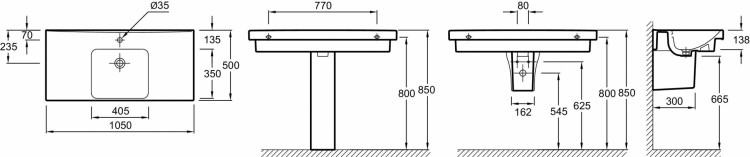 Подвесная керамическая раковина 105 х 50 см Jacob Delafon ODEON UPE4731-00