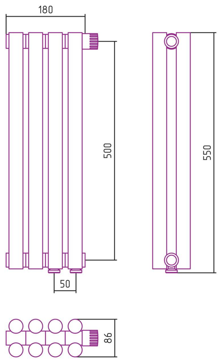 Отопительный радиатор Сунержа Эстет-11 EU50 500х180 4 секции Матовая шампань