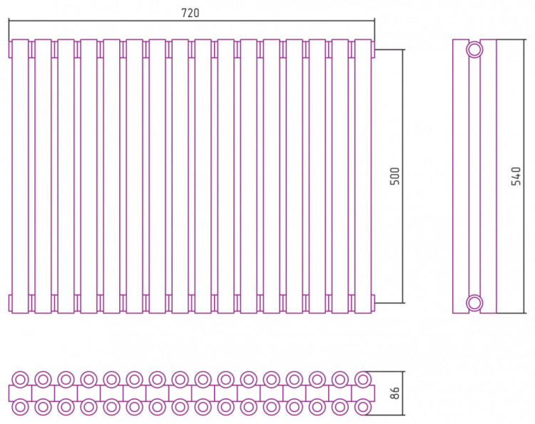 Отопительный радиатор Сунержа Эстет-00 500х720 16 секций Матовое золото