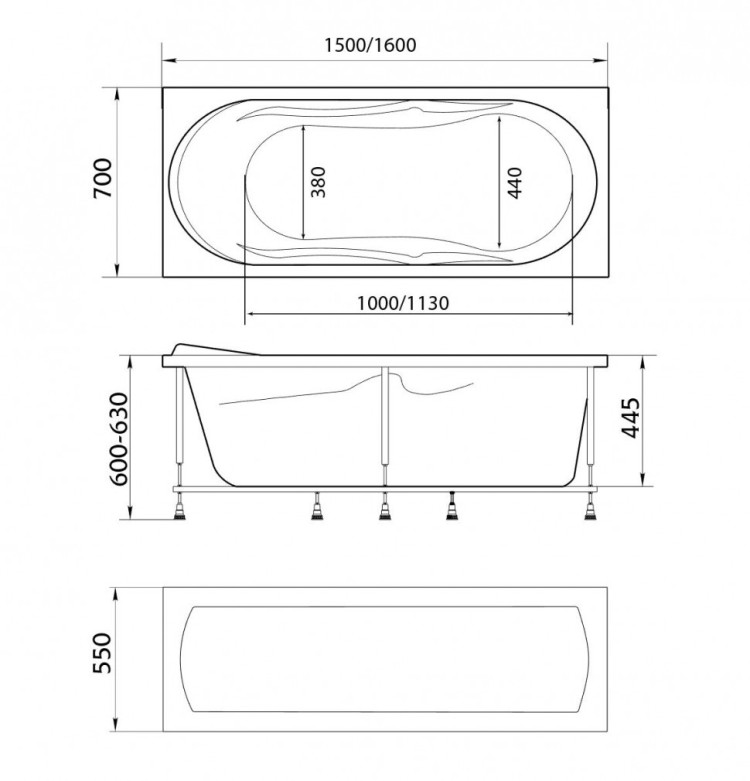 Ванна акриловая прямоугольная 1Marka VITA150*70