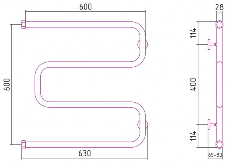 Полотенцесушитель водяной Сунержа Ш-образный 600х600 Матовый белый