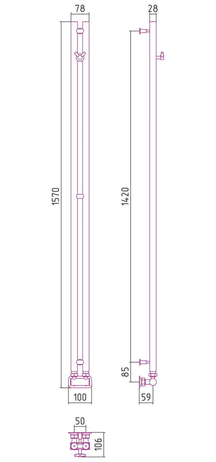 Полотенцесушитель водяной Сунержа Нюанс EU50+ 1545х50 Золото