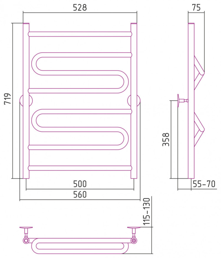 Полотенцесушитель водяной Стилье Универсал-51 800х500 (1+2+1) ПZП 21 Без покрытия