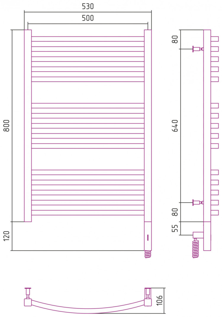 Полотенцесушитель электрический Сунержа Аркус 3.0 800х500 МЭМ правый Матовая шампань