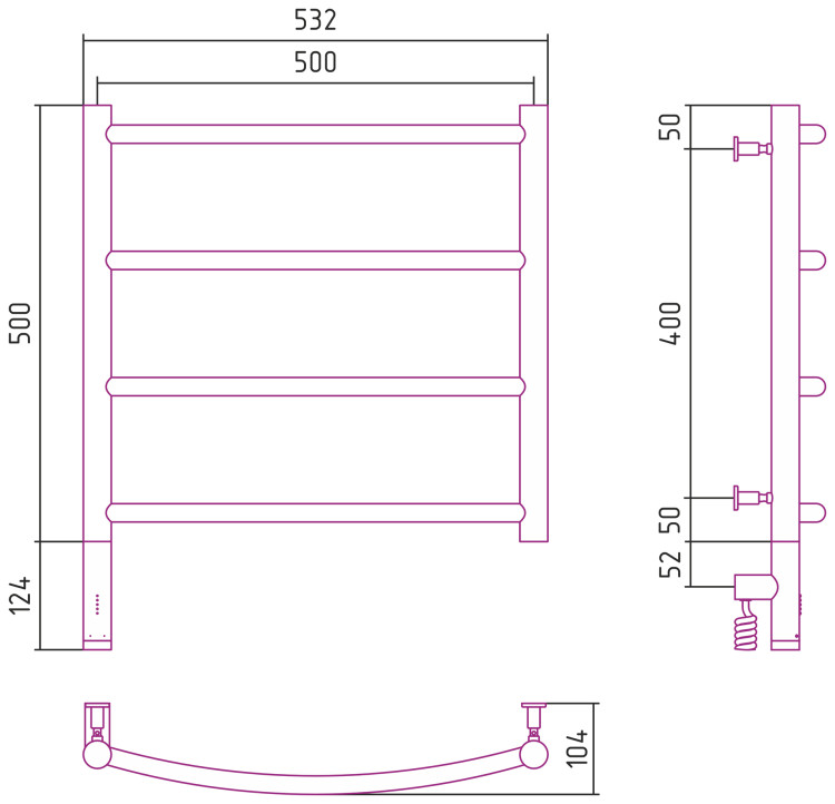 Полотенцесушитель электрический Сунержа Галант 3.0 500х500 МЭМ левый Матовый белый
