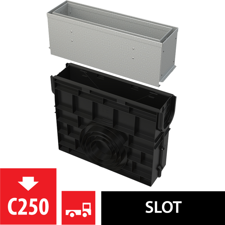Пескоуловитель для дренажного канала с щелевой асимметричной сервисной надставкой 160 мм, оцинкованная сталь Alcadrain AVZ101R-R122R