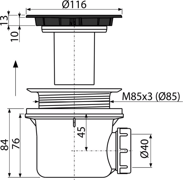 Сифон для душевого поддона, черный-мат Alcadrain A49Black