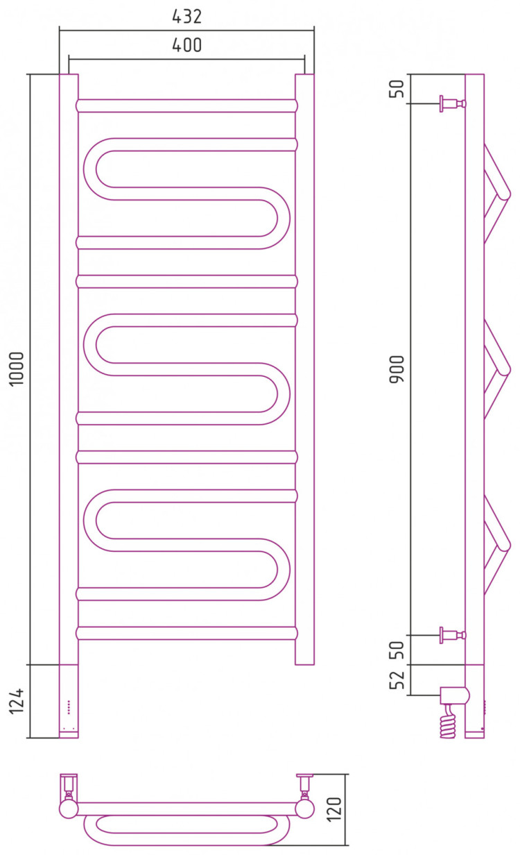 Полотенцесушитель электрический Сунержа Элегия 3.0 1000х400 МЭМ левый Матовый белый