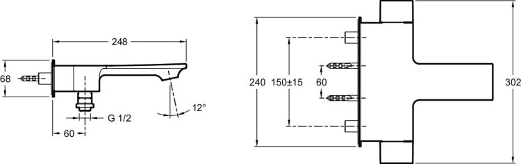 Термостатический настенный смеситель для ванны/душа Jacob Delafon STANCE E9103-CP