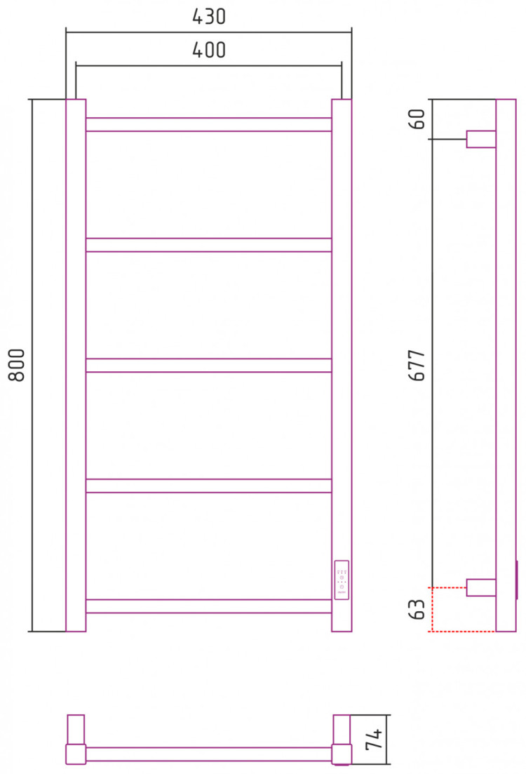 Полотенцесушитель электрический Стилье Формат 26 800х400 правый Матовый белый