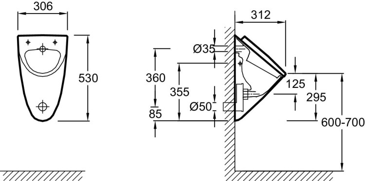 Писсуар 30,6 х 53 х 29,5 см Jacob Delafon PRESQU'ILE E1161-00