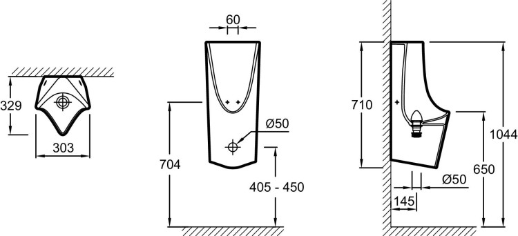 Писсуар 33 x 71 х 30 см, с системой скрытого гидрозатвора Jacob Delafon STRUKTURA EZA222-00