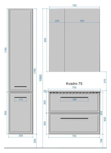 Зеркальный шкаф Raval Quadro 75