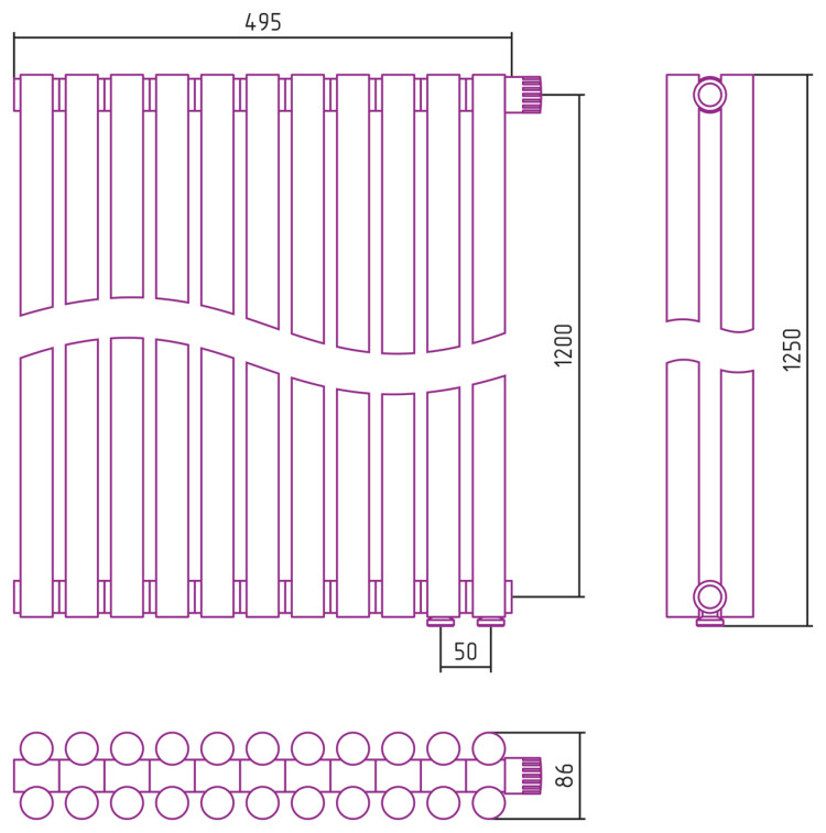 Отопительный радиатор Сунержа Эстет-11 EU50 1200х495 11 секций Матовое золото