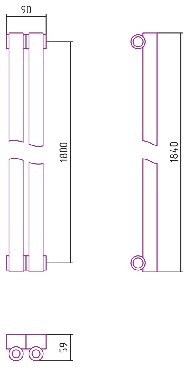 Отопительный радиатор Сунержа Эстет-0 1800х90 2 секции Сатин