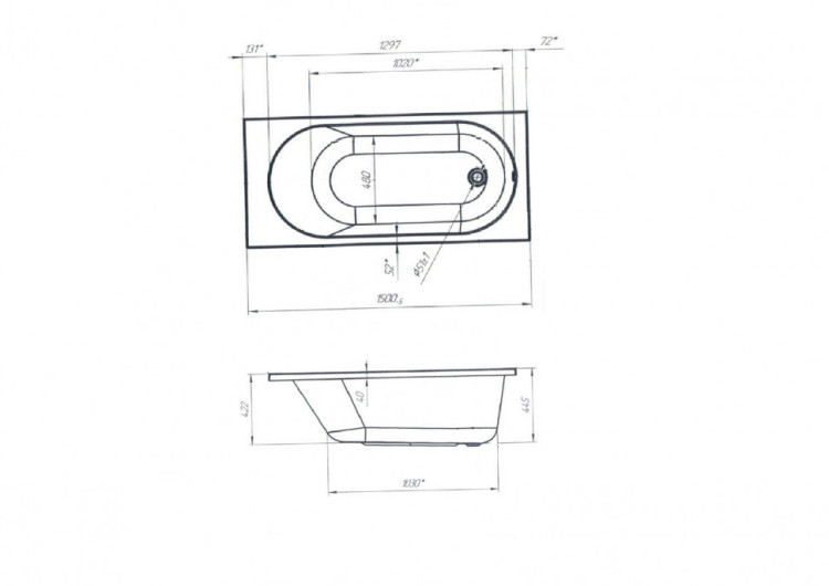 Ванна акриловая прямоугольная 1Marka ATLAS 1500x700