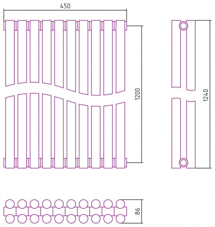 Отопительный радиатор Сунержа Эстет-11 1200х450 10 секций Тёмный титан муар
