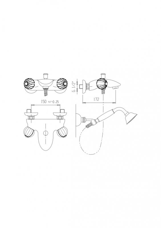 Смеситель для ванны и душа Cezares ROYAL PALACE-V-02-MS