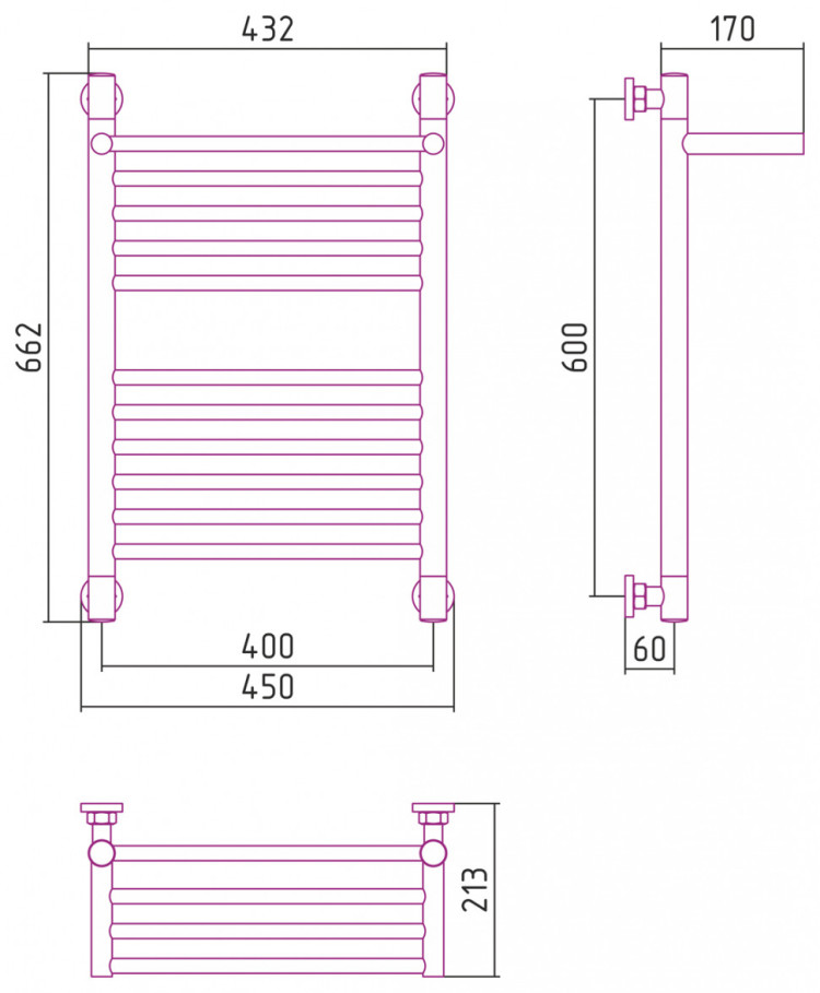Полотенцесушитель водяной Сунержа Богема с полкой+ 600х400 Без покрытия