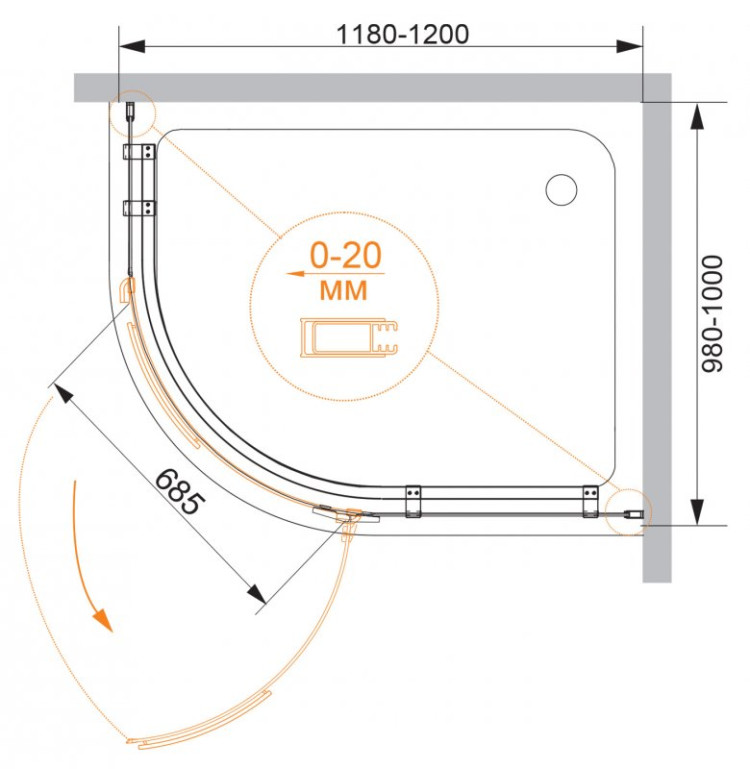 Душевой уголок BERGAMO-RH-1-ARCO Cezares BERGAMO-W-RH-1-120/100-ARCO-C-Cr-L-IV