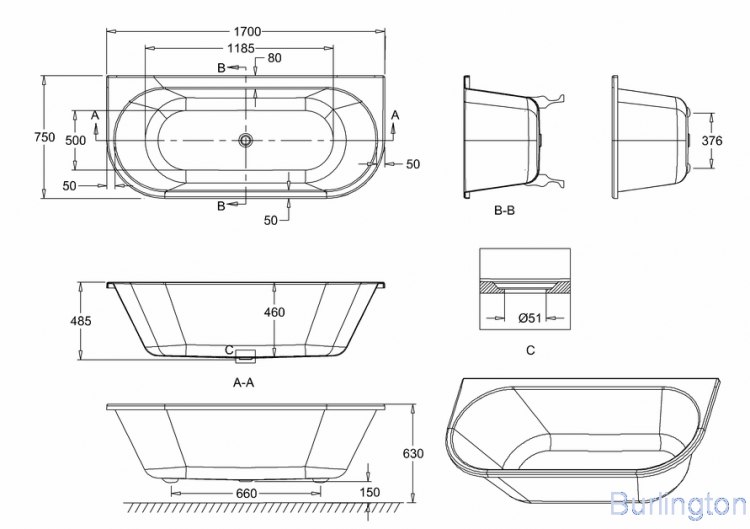 Ванна акриловая Avantegarde T12D без ножек