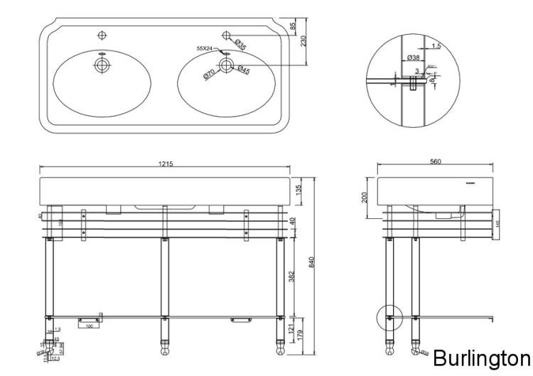 Раковина 1200мм с подстольем, никель