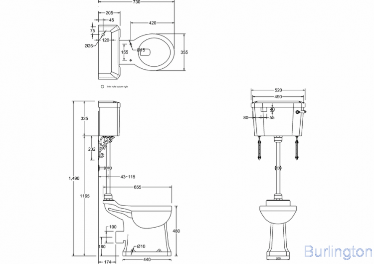 Унитаз с бачком среднего уровня Regal, черная ручка