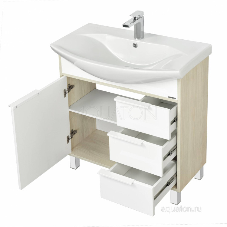 Тумба под раковину Aquaton Рико 80 белый, ясень фабрик 1A215401RIB90